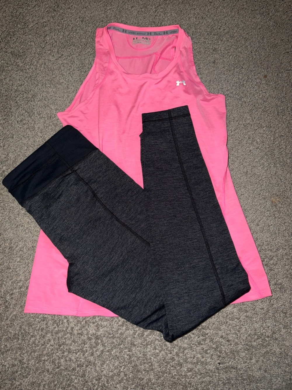 Under Armour Hot Pink Racerback Tank with Dark Gray Leggings